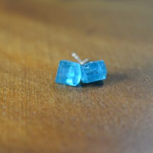 Blue Apatite Earrings In Sterling Silver, 14k Gold Fill // Blue Apatite Studs // Minimalist // Raw Crystal Earrings // Throat Chakra
