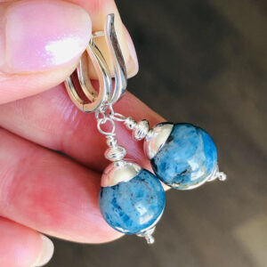 Blue Apatite Earrings Sterling Silver natural gemstone modern statement bold dangle drops birthday Mother's Day gift for mother her 7457