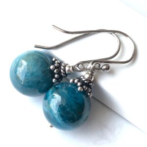 Blue Apatite Sterling Silver Dangle Earrings, Natural Gemstone