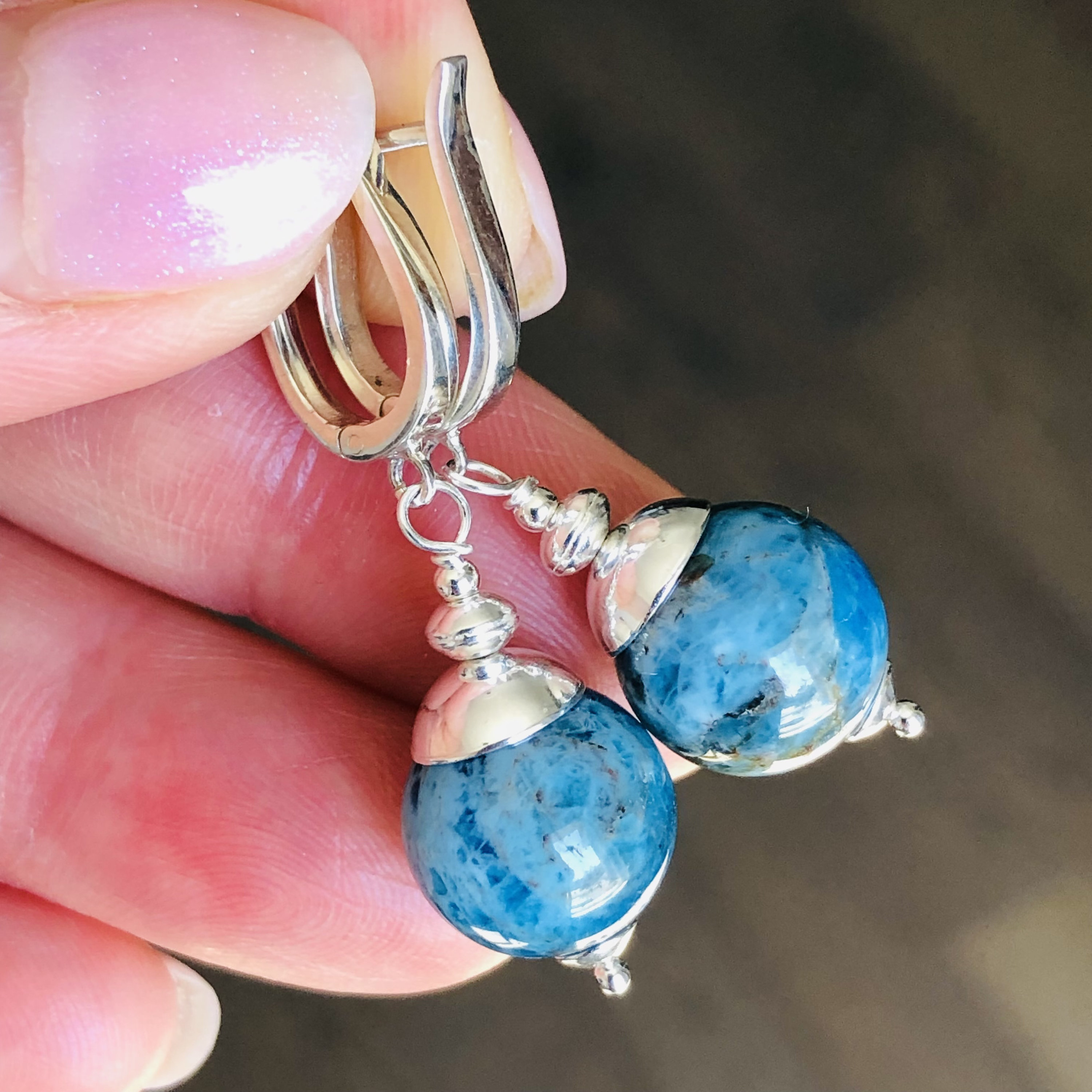 Blue Apatite Earrings Sterling Silver Natural Gemstone Modern Statement Bold Dangle Drops Birthday Mother's Day Gift For Mother Her 7457
