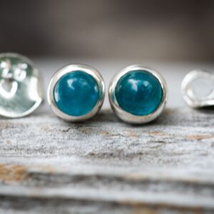 Blue Apatite Stud Earrings: 5mm Sterling Silver Cabochon