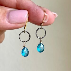 Blue Apatite Teardrop Earrings, Neon Electric Blue Teardrop Earrings in Gold or Silver, Small Dainty Minimalist Jewelry, Gift for women