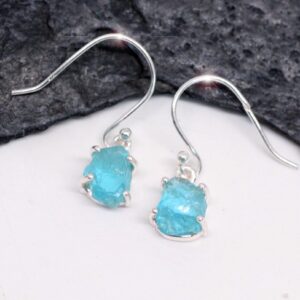 Cerulean Sky - Beautiful Natural Neon Blue Apatite Rough Sterling Silver Earrings