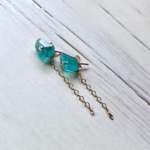 Apatite Chain Studs: Bluish Green Gemstone Earrings