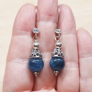 Apatite cone earrings. Reiki jewelry uk. Gemini jewelry. Bali silver Blue semi precious dangle drop earring for women