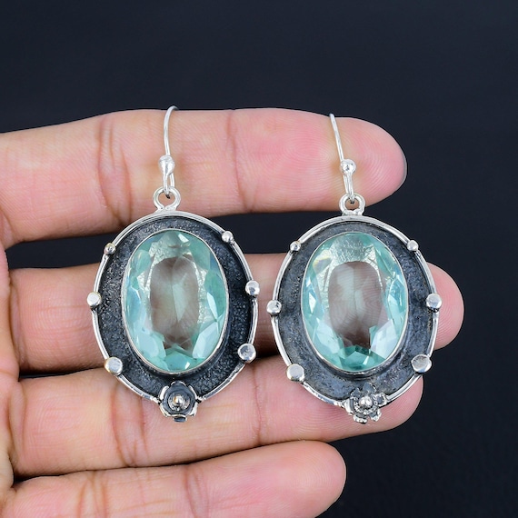 Faceted Apatite 925 Sterling Silver Earrings: Handmade Gemstone Jewelry