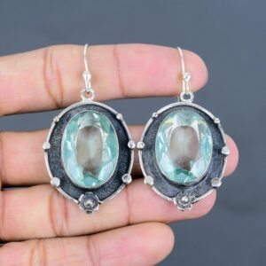 Faceted Apatite Sterling Silver Earrings: Handmade Oxidized Jewelry