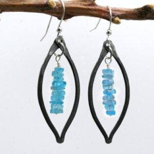 Forged Iron and Apatite Earrings, Sterling Silver, 6th Anniversary