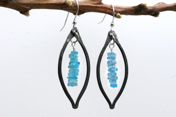 Forged Iron And Apatite Earrings, Sterling Silver, 6th Anniversary