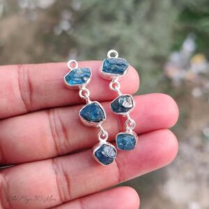 Genuine Raw Blue Apatite Earrings, 925 Silver Multi Gemstone Earring, Handmade Jewelry