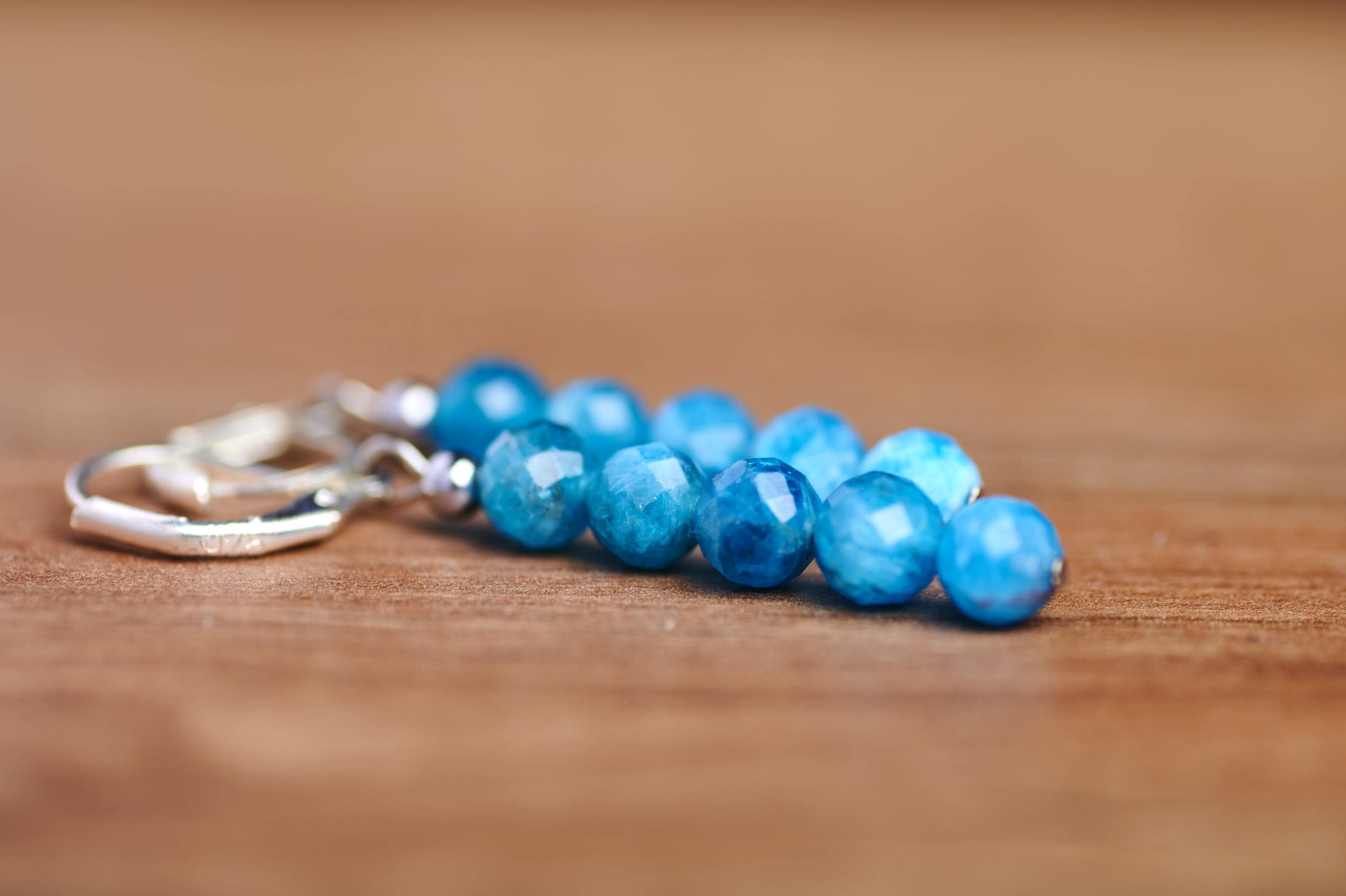 Genuine Untreated Blue Apatite  Sterling Silver Long Earrings 35mm Long