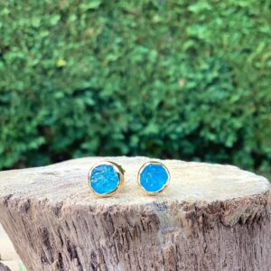 Gold Vermeil Apatite Stud Earrings, Raw Stone Studs, Natural Gemstone, Gift For Mum