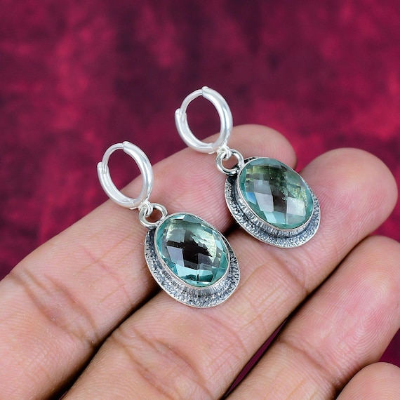 Green Apatite Earring 925 Sterling Silver Earring Green Apatite Gemstone Women Earring Silver Jewelry Handmade Earring Oval Shape Earring