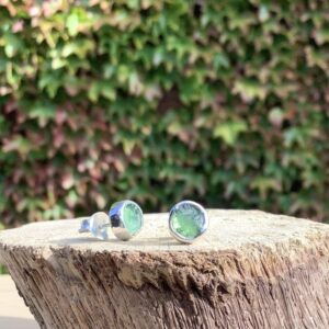Green Apatite Sterling Silver Stud Earrings: Raw Gemstone Jewelry