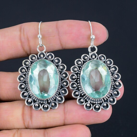 Handmade Faceted Apatite Earrings: 925 Sterling Silver Designer Jewelry