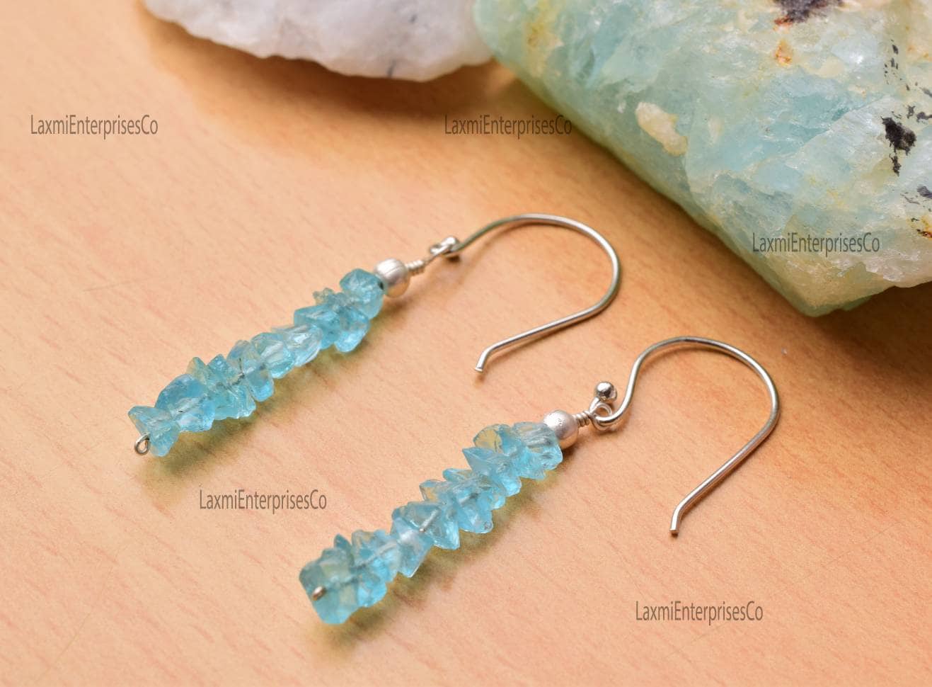 Natural Raw Apatite Earring In 925 Sterling Silver, Rough Gemstone Earring, Uncut Apatite, Birthstone Earring, Birthstone, Gift For Her