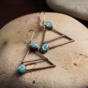Natural Raw Apatite Stone Earrings Statement Earrings Dangle Earrings Drop Earrings Minimal Jewelry Gemstone Earrings