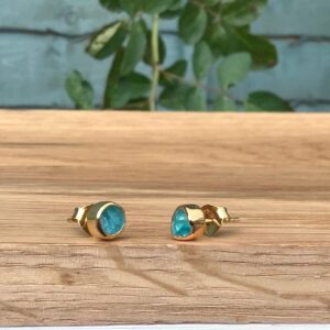 Neon Blue Apatite Studs: 18k Gold Vermeil Earrings