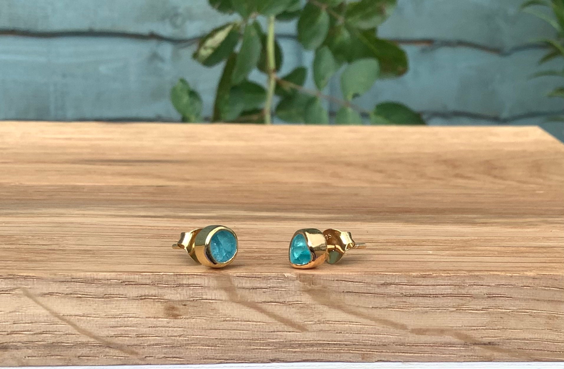 Neon Blue Apatite Studs: 18k Gold Vermeil Earrings