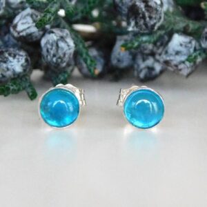 NEW Teal Blue Apatite 4mm Stud Earrings: Second Hole Studs, Sterling Silver, Unusual Gemstone