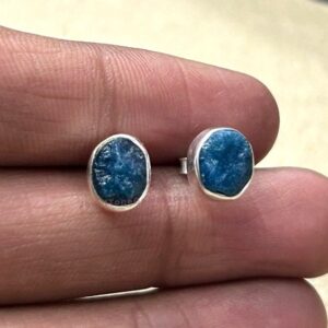 Raw Blue Apatite Stud Earrings: Sterling Silver Rough Stone