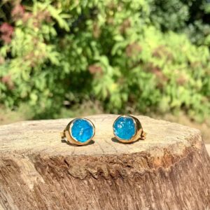 Raw Gemstone Studs, Gold Vermeil Apatite Stud Earrings, Gift For Mum