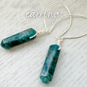 Raw Apatite Sterling Silver Dangle Earrings: Neon Blue Crystal