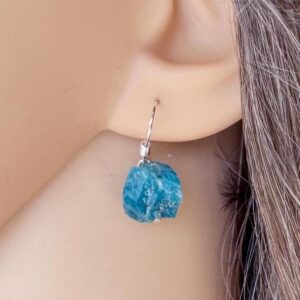 Raw Apatite Earrings: Sterling Silver Blue Crystal Drop Earrings