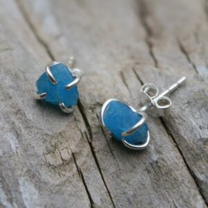 Raw Apatite Stud Earrings: Sterling Silver, Rough Gemstone Jewelry