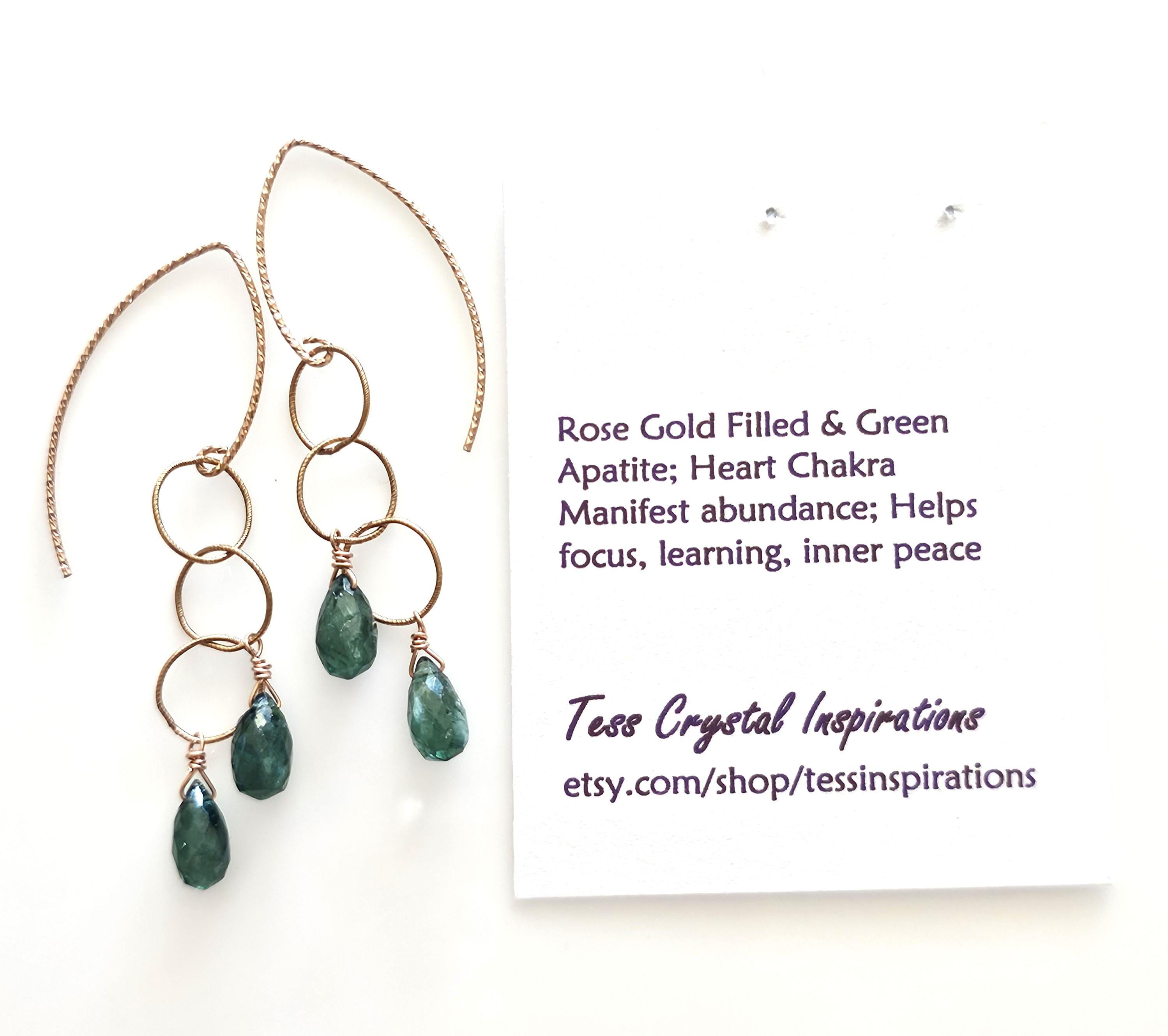 Rose Gold Filled Earrings With Green Apatite Briolette Stones