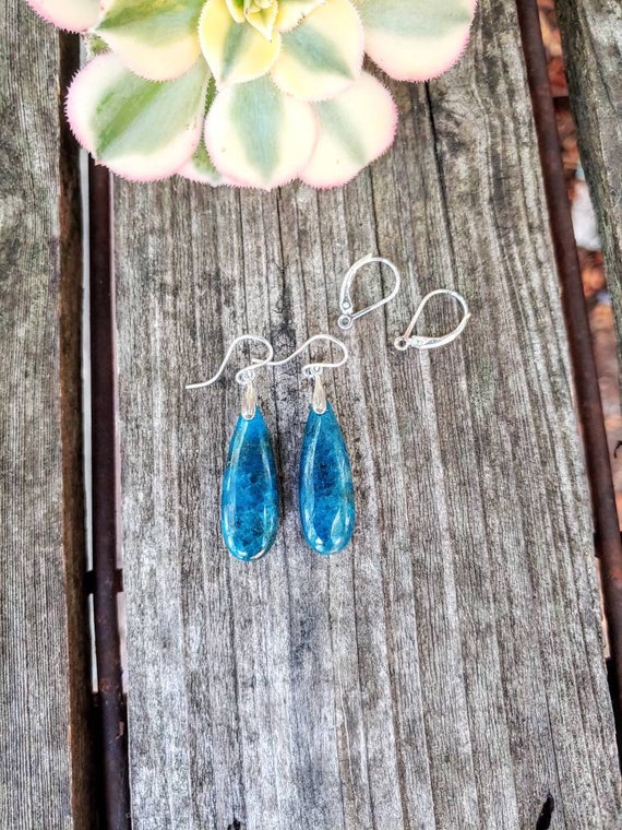 Silver Apatite Earrings. Unique Apatite Earrings. Long Apatite Earrings