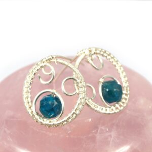 Apatite Sterling Silver Stud Earrings: Wire Wrapped Artisan Jewelry