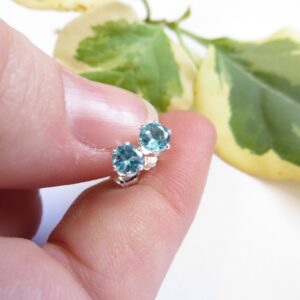 Apatite Sterling Silver Studs, Tropical Blue Gemstone Earrings (4mm)