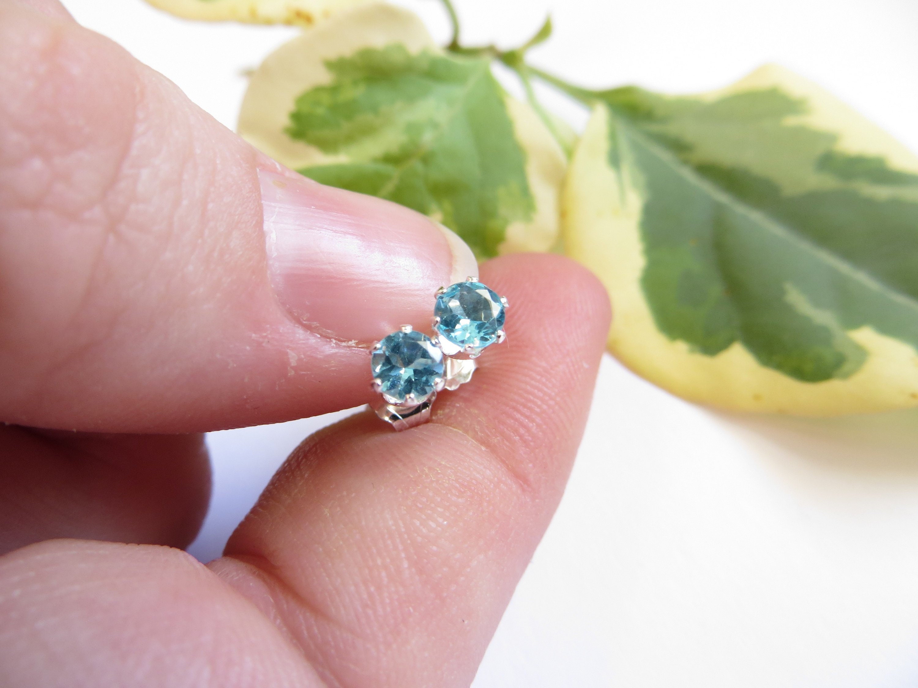 Apatite Sterling Silver Studs, Tropical Blue Gemstone Earrings (4mm) Apatite Sterling Silver Studs, Tropical Blue Gemstone Earrings (4mm)