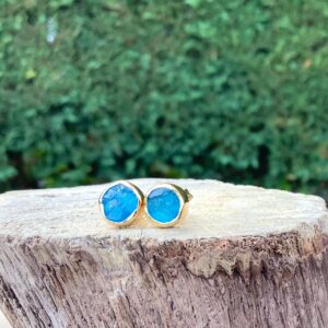Apatite Stud Earrings, Raw Stone Gold Vermeil Studs, Natural Gemstone, Gift For Mum