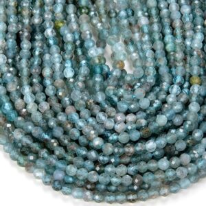3-4MM Aqua Blue Apatite Gemstone Grade AA Micro Faceted Round Beads 15.5 inch Full Strand BULK LOT 1,2,6,12 and 50 (80009033-P32)