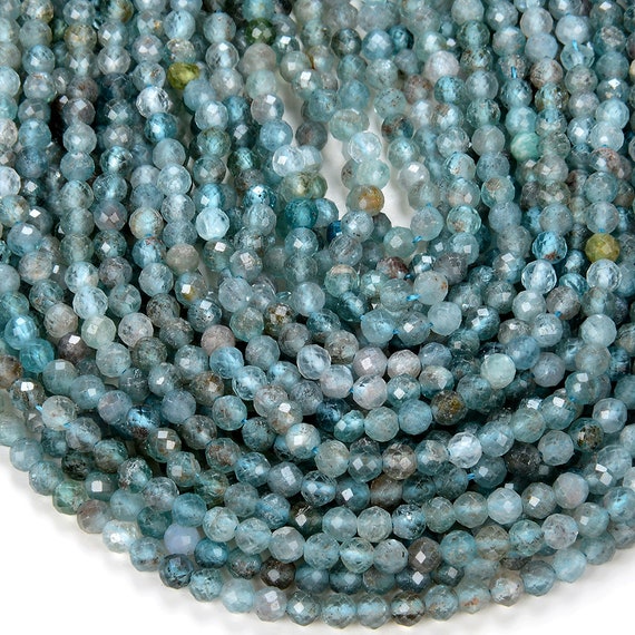 3-4mm Aqua Blue Apatite Gemstone Grade Aa Micro Faceted Round Beads 15.5 Inch Full Strand Bulk Lot 1,2,6,12 And 50 (80009033-p32)