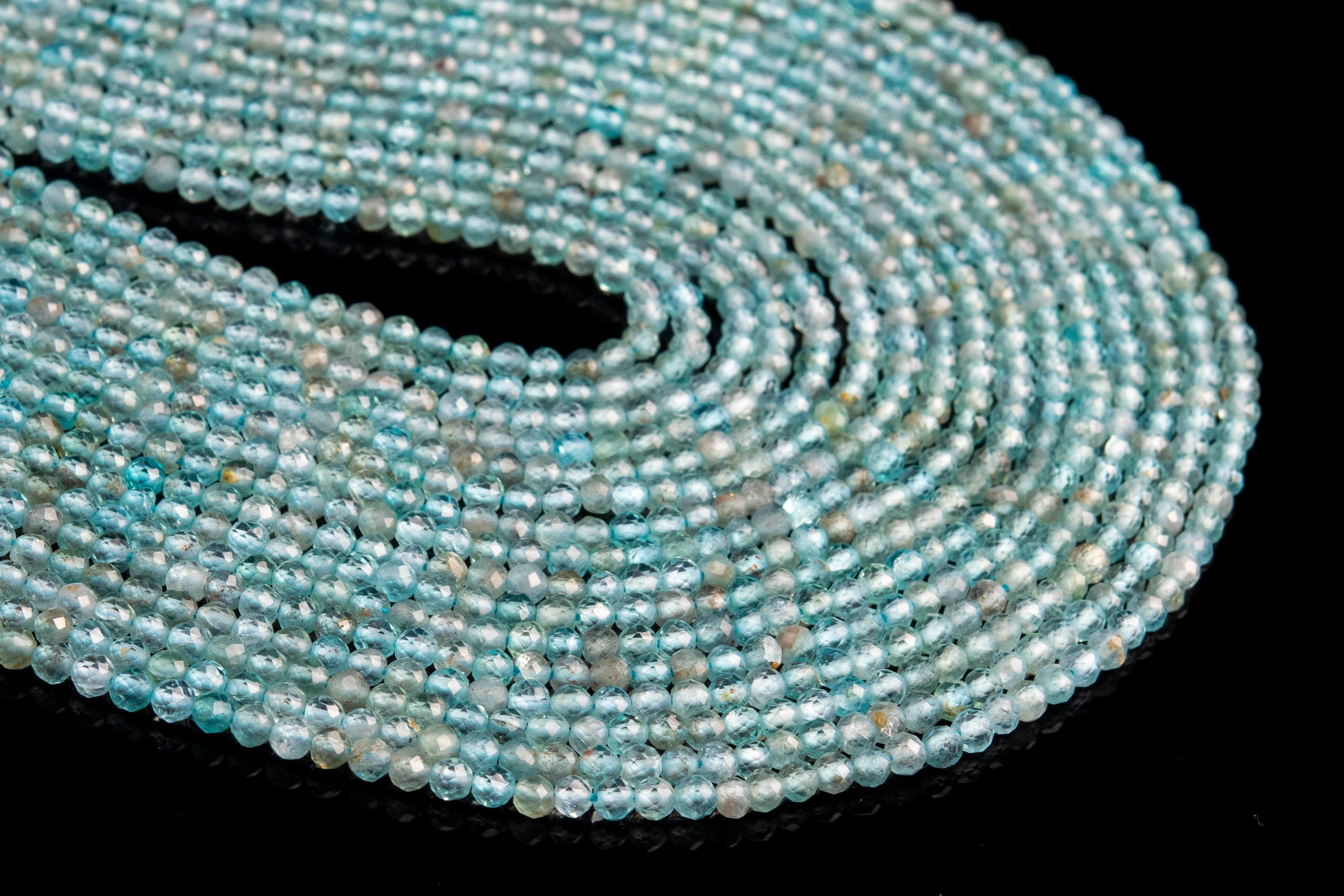 3mm Aqua Blue Apatite Beads Grade Aa Genuine Natural Gemstone Full Strand Faceted Round Loose Beads 15" Bulk Lot Options (107651-2498)