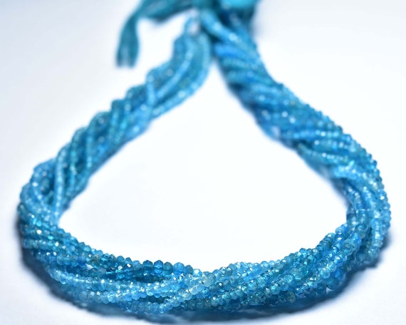 Beautiful Neon Blue Apatite Rondelle Beads - 13.5 Inches - Natural Microcut Faceted Neon Blue Apatite Rondelle - Size Is 2.5 - 3 Mm #1742