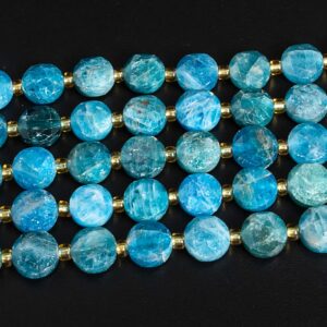 Blue Apatite Beads Grade Aaa 8mm 10mm Genuine Natural Gemstone Faceted Coin Loose Beads 15"/7.5" Bulk Lot Options