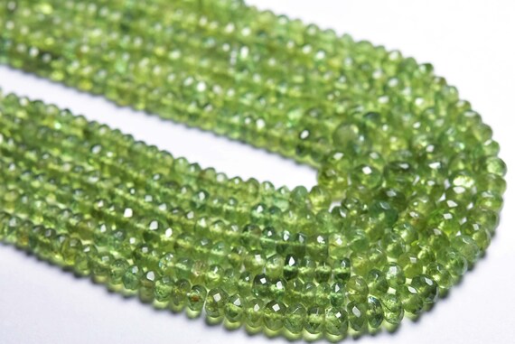 Green Apatite Rondelle Beads - 16 Inches -most Beautiful Natural Microcut Faceted Green Apatite Rondelles - Size Is 4-6 Mm #1829