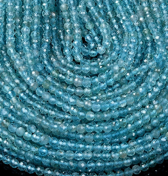 Natural Aqua Blue Apatite Gemstone Grade Aaa Micro Faceted Round 3mm 4mm Loose Beads 15 Inch Full Strand (p82)