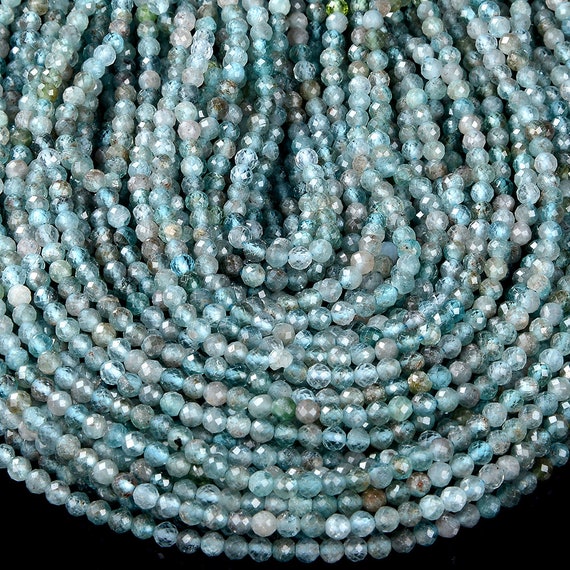 Natural Aqua Apatite Gemstone Grade A Micro Faceted Round 2mm 3mm 4mm Loose Beads 15 Inch Full Strand Bulk Lot 1,2,6,12 And 50 (p54)