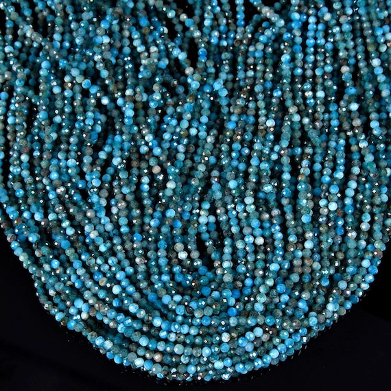 Natural Apatite Gemstone 2mm Micro Faceted Round Beads 15.5 Inch Full Strand Bulk Lot 1,2,6,12 And 50 (80019206-p103)