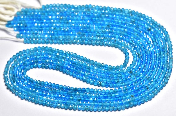 Neon Blue Apatite Rondelle Beads - 13 Inches - Natural Beautiful Microcut Faceted Neon Blue Apatite Rondelle Strand - Size Is 2.3 Mm #1696