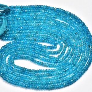 Neon Blue Apatite Rondelle Beads - 13 Inches - Natural Beautiful Micro Cut Faceted Neon Blue Apatite Round - Size Is 3 Mm #1254