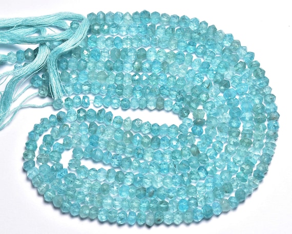 Neon Blue Apatite Rondelle Beads - 13 Inches - Natural Beautiful Faceted Blue Apatite Rondelle - Size Is 4.8 - 5 Mm #137