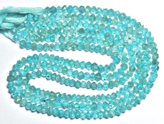 Neon Apatite Rondelle Beads - 13 Inches - Natural Beautiful Microcut Faceted Neon Blue Apatite Rondelle Strand -size Is 4 - 4.5mm #1614