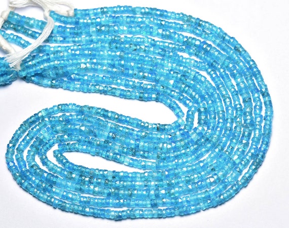 Neon Apatite Rondelle Wheel Beads - 13 Inches - Natural Most Beautiful Seafoam Apatite Faceted Rondelle Tyre Size Is 3 Mm #2430