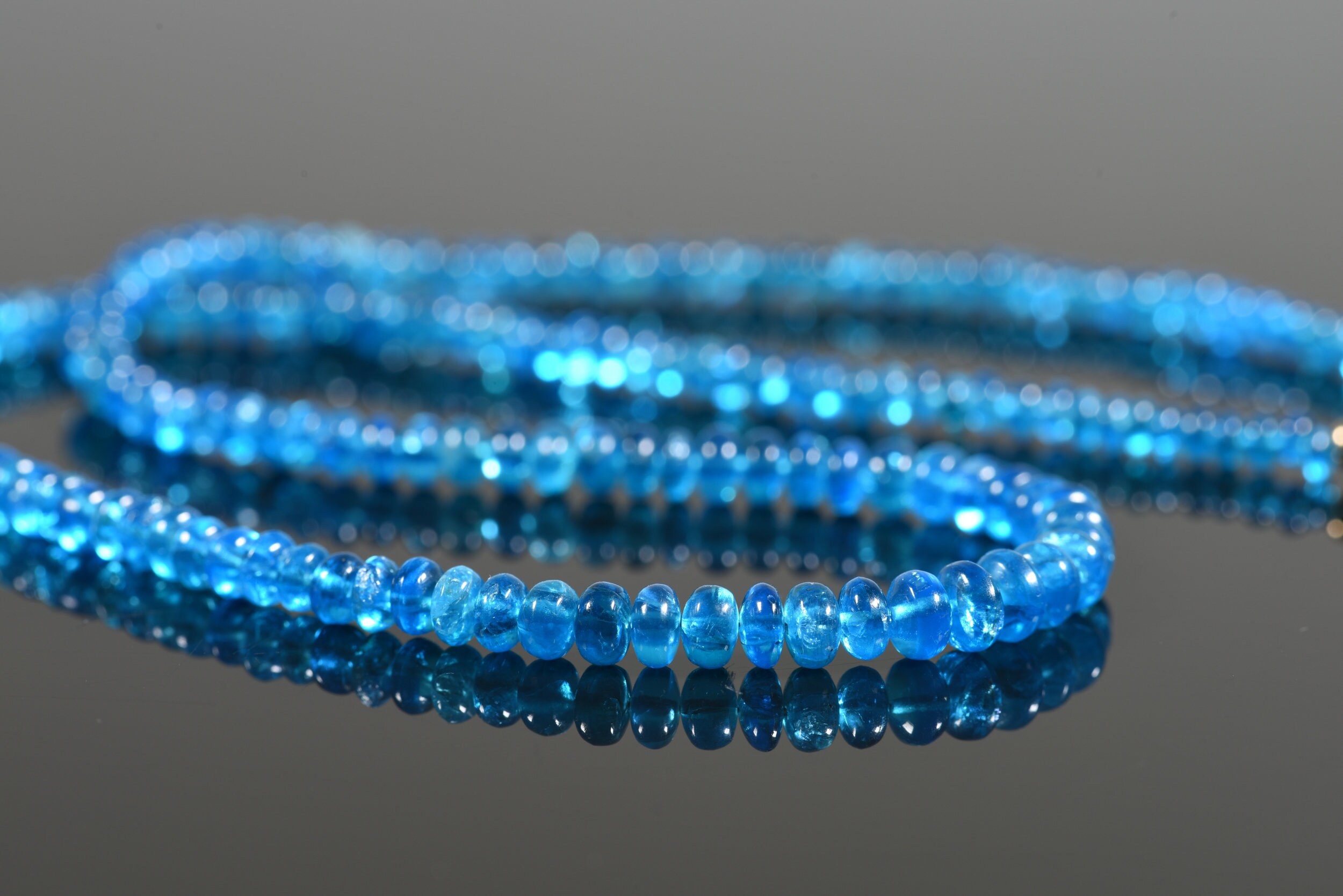 Aaa Neon Apatite Necklace, Blue Gemstone Jewelry, Smooth Rondells Apatite